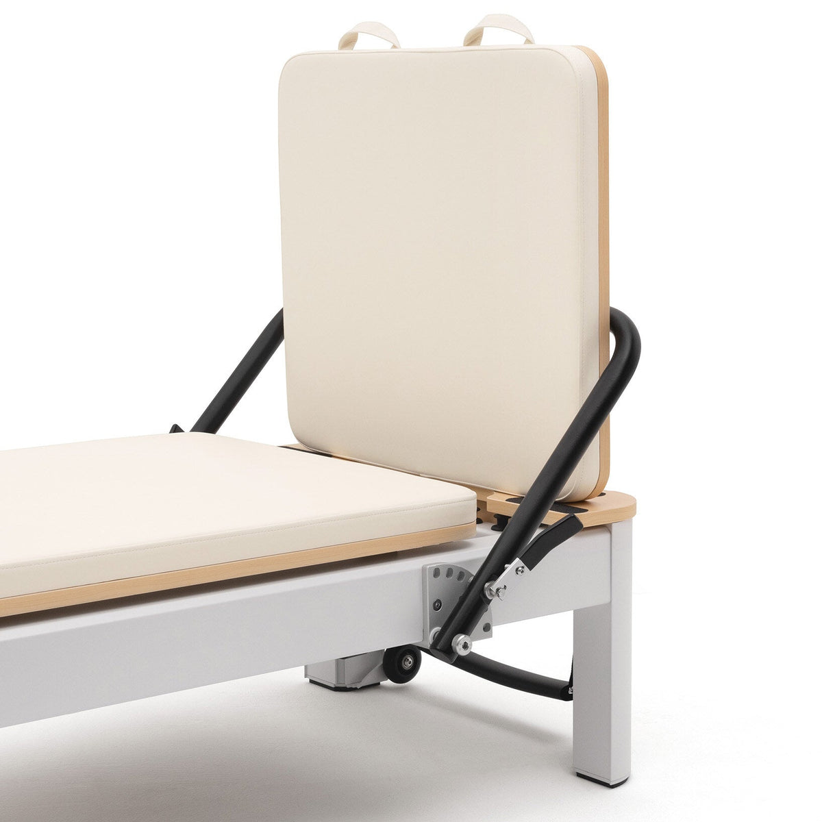 Pilates Reformer Studio Aluminium, rivestimento bianco latte – barra piedi e schienale