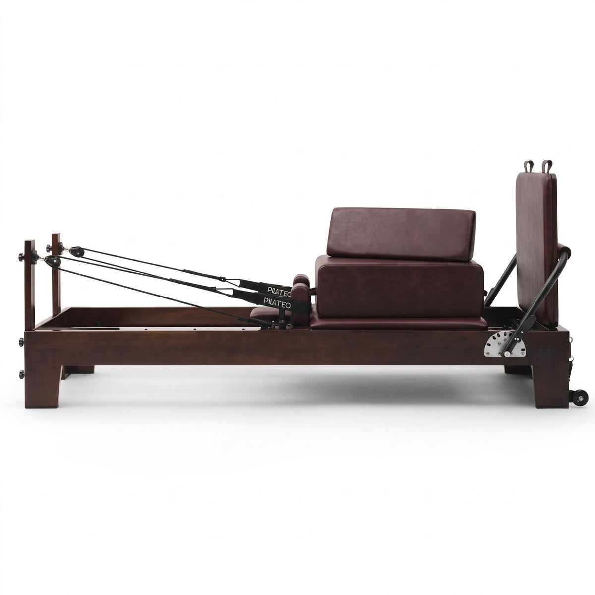 Pilates reformer Prestige bordeaux, vista laterale con sitting box