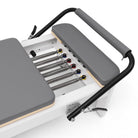 Pilates Reformer Studio Aluminium, rivestimento blu grigio – molle e barra piedi regolabile