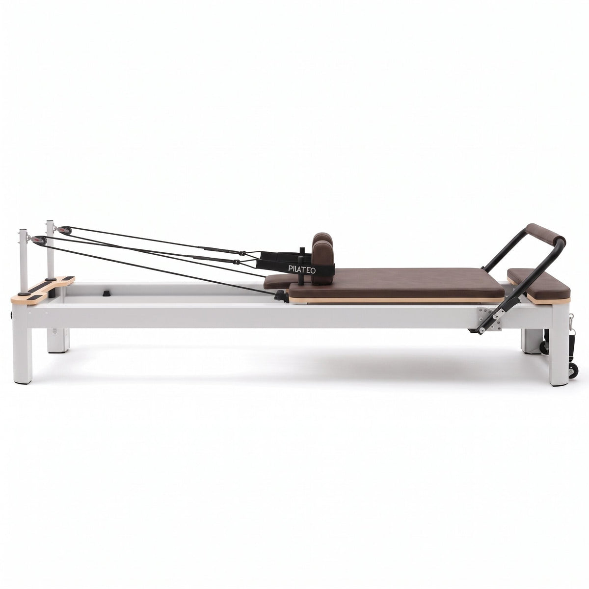 Pilates Reformer Studio Aluminium, rivestimento moka – vista laterale