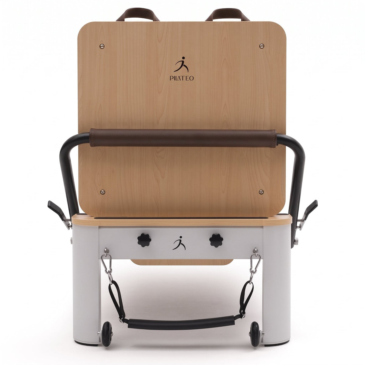 Pilates Reformer Studio Aluminium, rivestimento moka – vista frontale con jumpboard