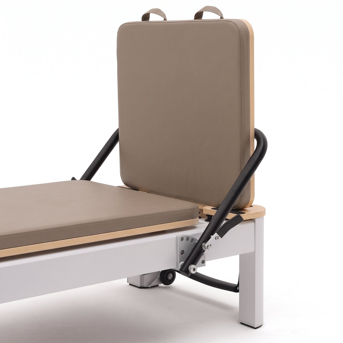 Pilates Reformer Studio Aluminium, rivestimento tortora – barra piedi e schienale