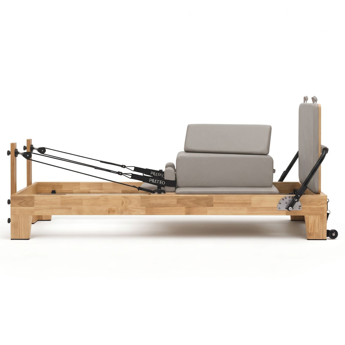 Pilates reformer Classic grigio perla, vista laterale con sitting box