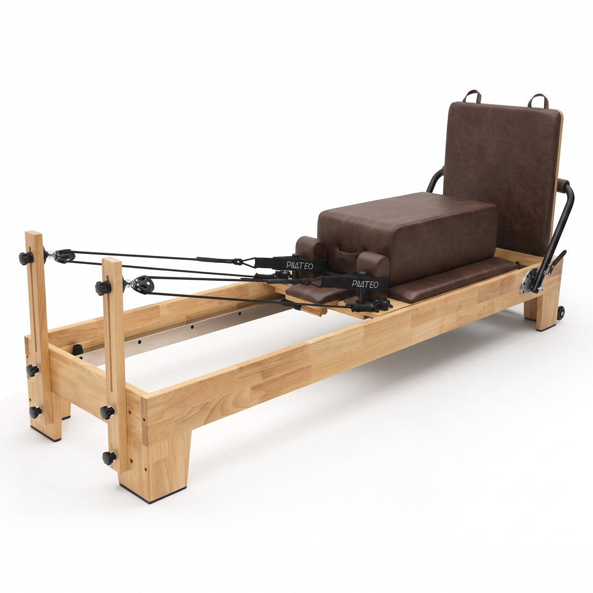 Pilates Reformer Studio Classic, telaio in rovere, rivestimento moka – con sitting box e jumpboard
