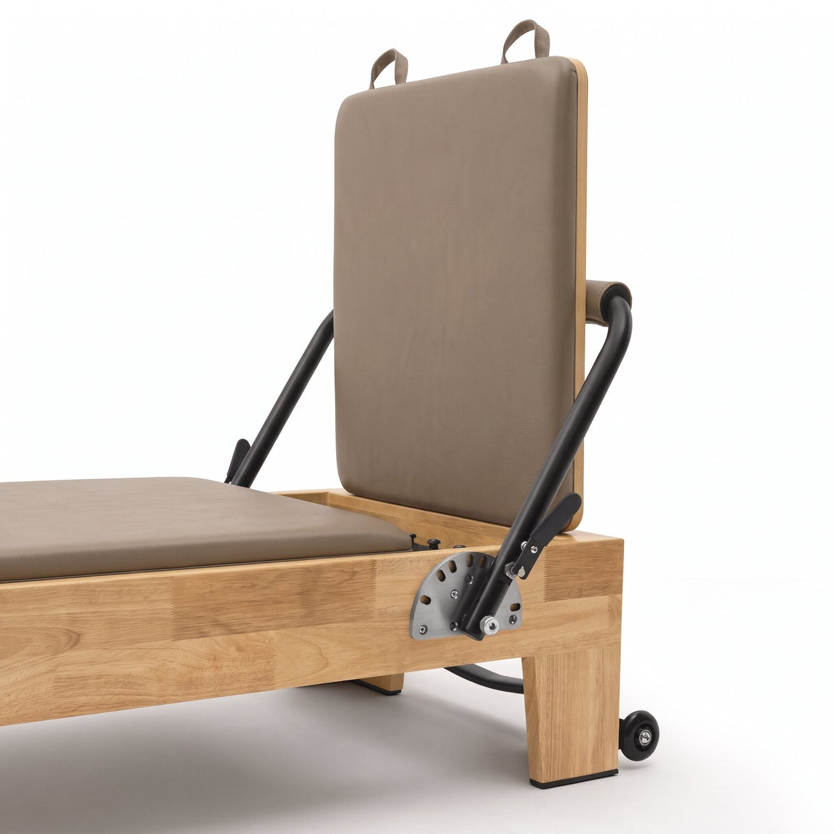 Pilates Reformer Studio Classic, telaio in rovere, rivestimento tortora – jumpboard