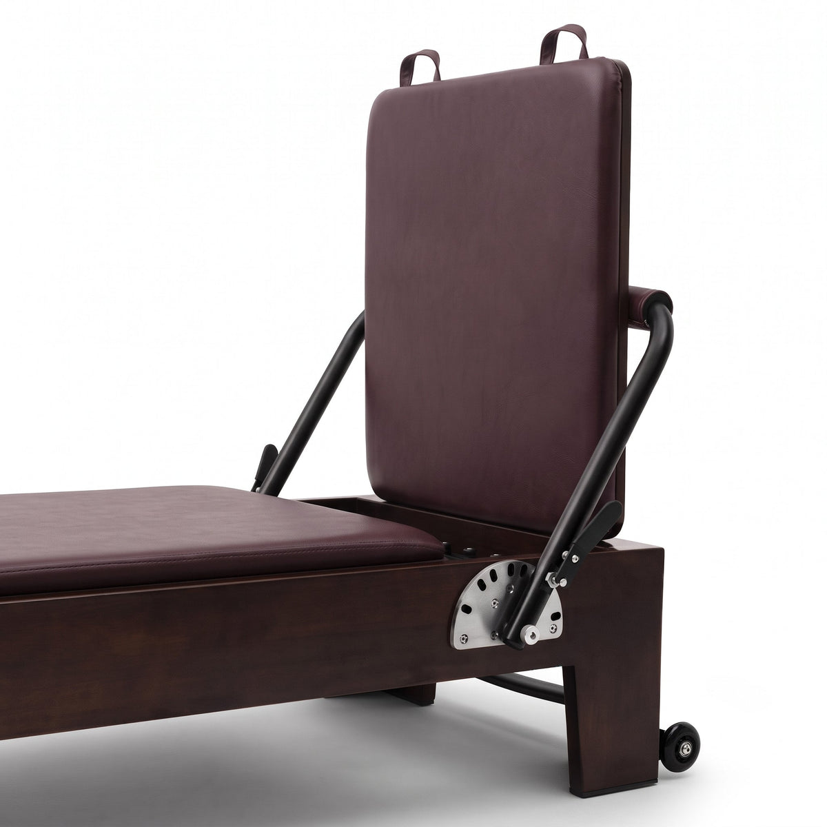 Pilates Reformer Studio Prestige, rovere finitura noce, rivestimento bordeaux – jumpboard