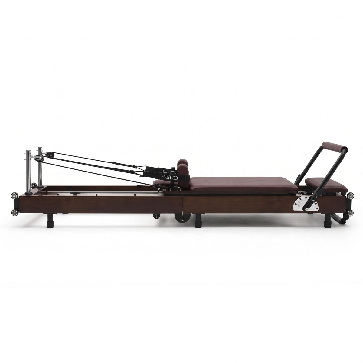 Pilates reformer pieghevole Flexi espresso bordeaux, vista laterale