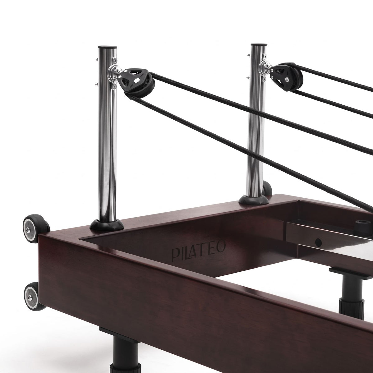 Pilates reformer pieghevole Flexi espresso bordeaux, carrucole