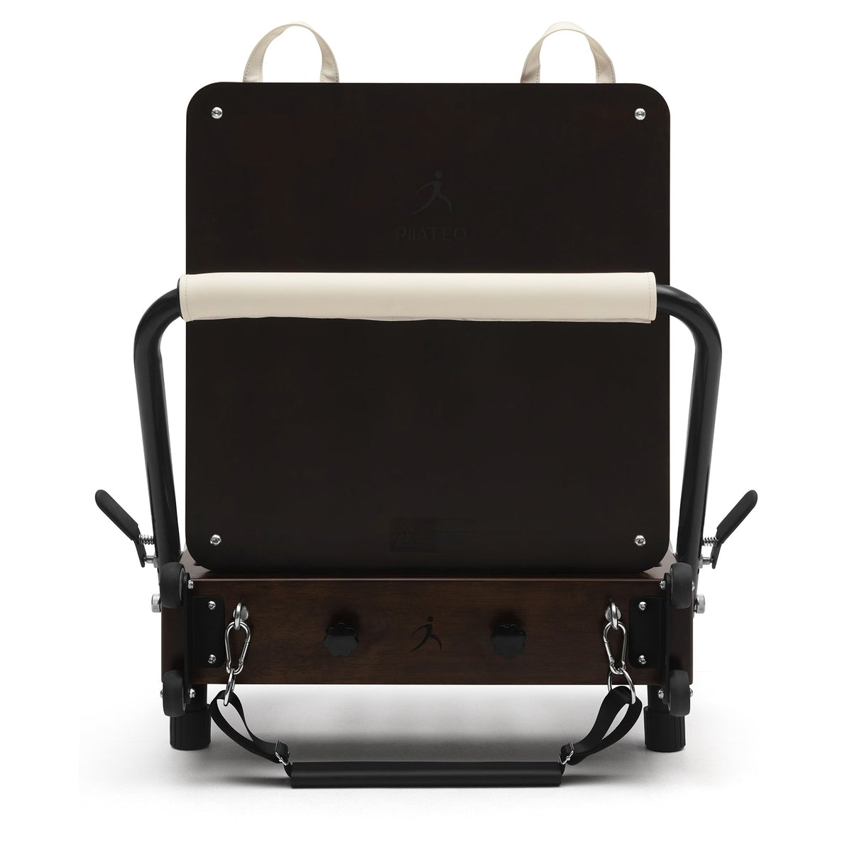 Reformer Pilates pieghevole Flexi, legno espresso fumé, rivestimento bianco latte – jumpboard, vista posteriore