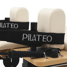 Reformer Pilates pieghevole Flexi, legno naturale, rivestimento bianco latte – poggiaspalle e cinghie
