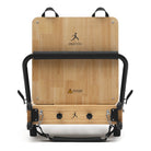 Reformer Pilates pieghevole Flexi, legno naturale, rivestimento nero – jumpboard, vista posteriore